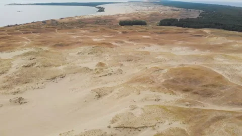 Aerial View of Parnidis Sand Dune, Curonian Spit, Lithuania, UNESCO World Herita Stock Footage 321754975