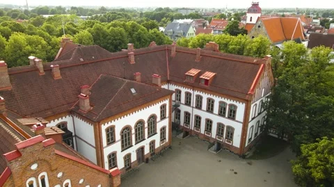 Aerial view of Parnu Elementary school historicism architecture Stock Footage 343935415