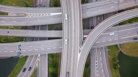 Aerial view of Partihallsforbindelsen highway interchange, Sweden. Stock Footage 341928640