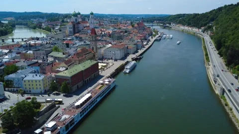 Aerial view of Passau old town along the Danube river, Germany 库存影片 338273626