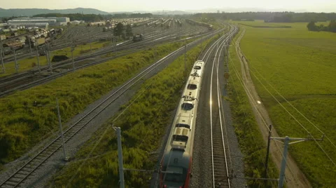 Aerial view of passenger train Vídeo Stock 44973834