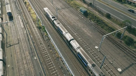 Aerial View of Passenger Train Stock Footage 115814301