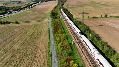 Aerial view of a passing high speed ICE train Видео 251582103