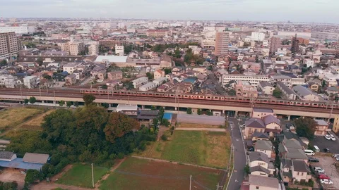 Aerial View Of Passing Train Stock Footage 95619842