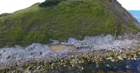 Aerial view past steep cliffs Stock Footage