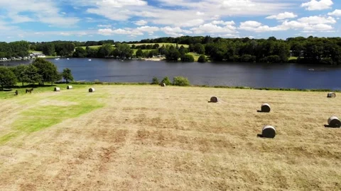 Aerial view of pastures and farmlands in Brittany, France Stock Footage 289772425