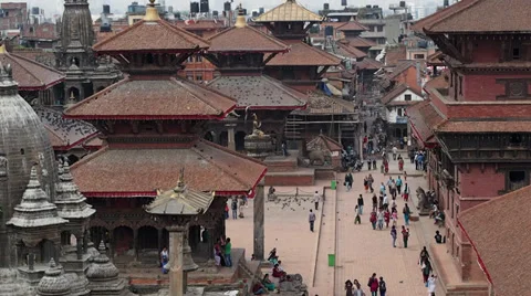 Aerial View of the Patan Durbar Square in Kathmandu, Nepal Stock Footage 30681032
