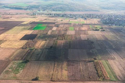 Aerial view of patchwork of agricultural fields 스톡 사진