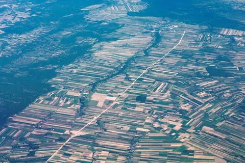 Aerial view of a patchwork of agricultural fields 写真素材
