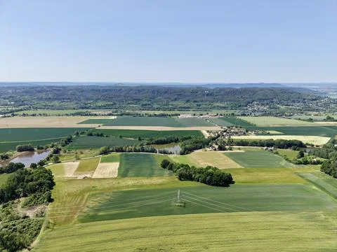 Aerial view of patchwork farmland and fields Stock Photos