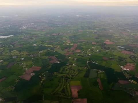 Aerial view of patchwork farmland and green fields near Dublin, Ireland sho.. Stock Photos