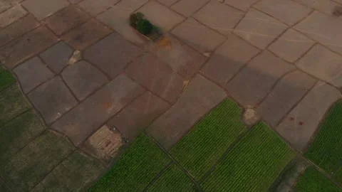 Aerial view of patchwork farmland at sunset, Laos. Stock Footage 284827252