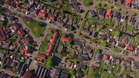 Aerial view of patchwork fields and village center in Hoogwoud Stock Footage 313367748