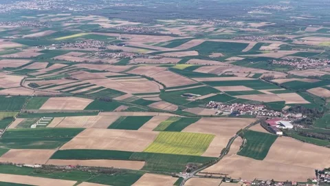 Aerial view of patchwork fields and villages, France. Stock-Footage 332704720