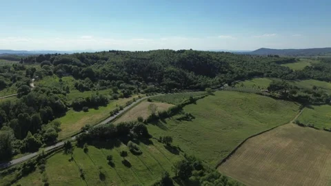 Aerial View of Patchwork Fields Near Montepulciano - Tuscany, Italy Stock Footage 345498434