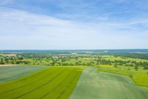 Aerial view of patchwork fields near Cuncy les Varzy Foto stock