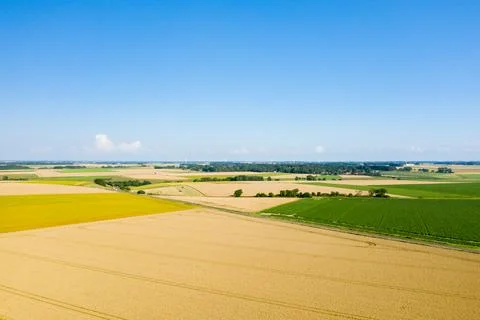 Aerial view of patchwork fields in Normandy 스톡 사진
