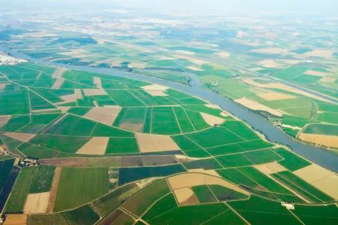Aerial view of patchwork fields Stock Photos