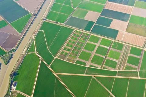 Aerial view of patchwork fields Stock Photos