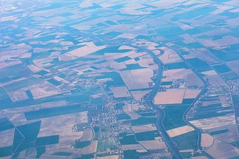 Aerial view of patchwork of green fields Fotos de archivo