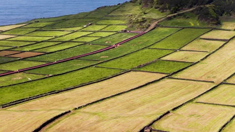 Aerial View Of The Patchwork Quilt Landscape Of Terceira Island In The Azores Stock Footage 334762383