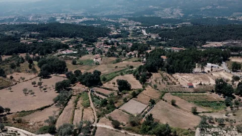 Aerial view of a patchwork rural landscape, Portugal Stock-Footage 258659033
