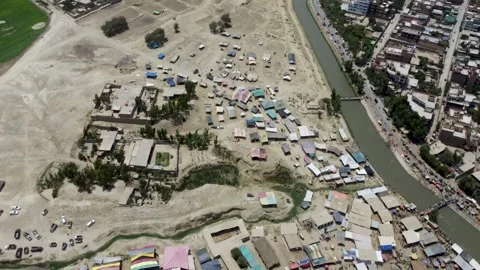 An Aerial View of Patchwork Tarps Stock Footage 274472889