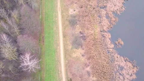 Aerial view of path on the river bank. Stock Footage 83247495