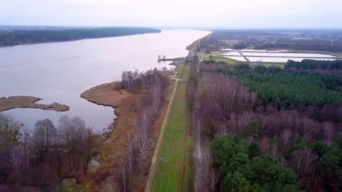 Aerial view of path on the river bank. Stockbeeldmateriaal 83248100