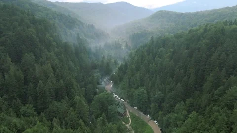Aerial view of path road in carpathian mountains Stock Footage 168450677