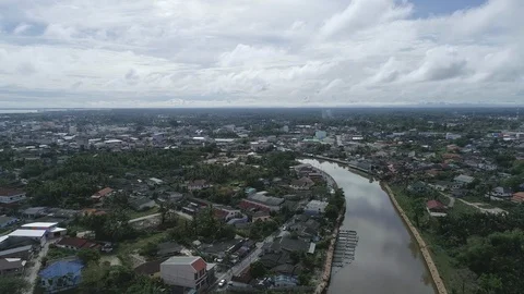 Aerial view of Pattani River. Stock Footage 90858993