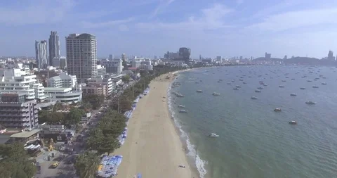 Aerial view of Pattaya beach Thailand, drone footage. Stock Footage