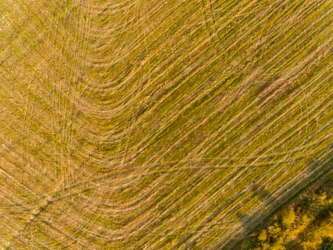 Aerial view of patterns in agricultural fields after harvest Foto stock
