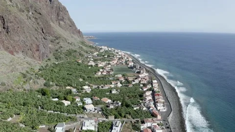 Aerial view of "Paul do Mar" in Madeira island, Portugal Stock Footage 139623470