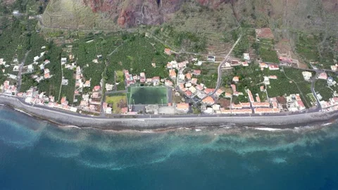 Aerial view of "Paul do Mar" in Madeira island, Portugal Stock Footage 139623665