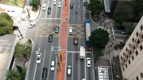 Aerial view of Paulista Avenue, Sao Paulo Stock Footage