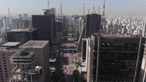 Aerial View Paulista Avenue Sao Paulo Business Buildings Landmark Stock Footage