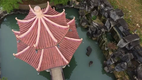 Aerial view pavilion rooftop Stock Footage 197013027