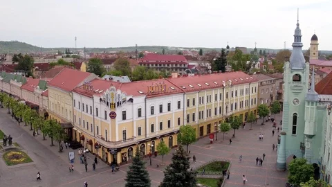 Aerial view Peace Square of Mukachevo Stock Footage 90992701