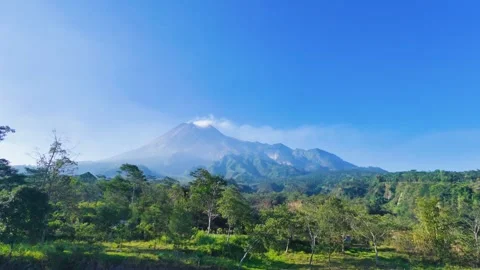 Aerial view peaceful merapi mount volcano landscape in nature for travel film Vídeos de archivo 343963299