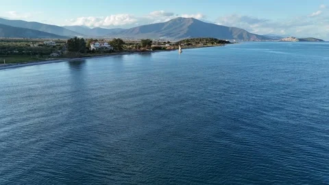 Aerial view of the pebbly beach of Agios Andreas, Greece Vídeo Stock 300038519