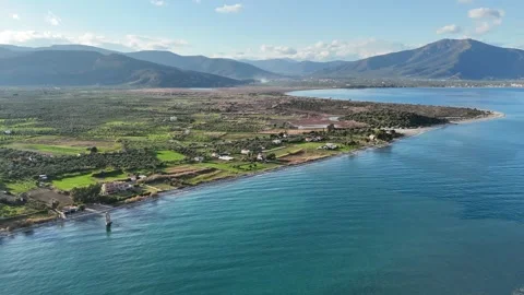 Aerial view of the pebbly beach of Agios Andreas, Greece Video stock 300044075