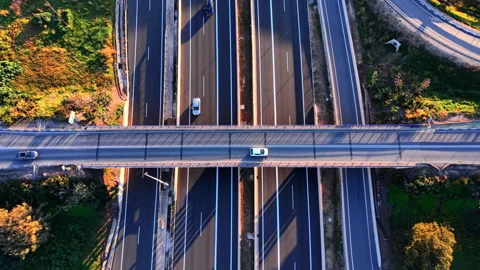 Aerial view of a pedestrian bridge over highway, Spain Stock-Footage 344692922