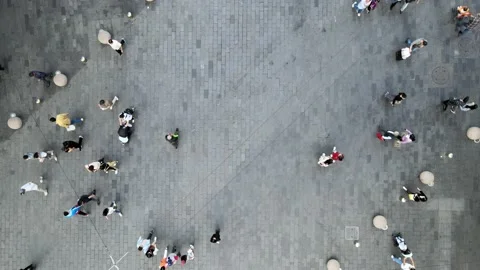 Aerial view of pedestrians in downtown in famous Shanghai China Nanjing road Stock Footage