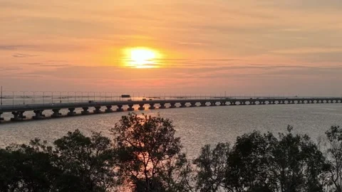 Aerial view penang second bridge during blue hour Видео 332223028