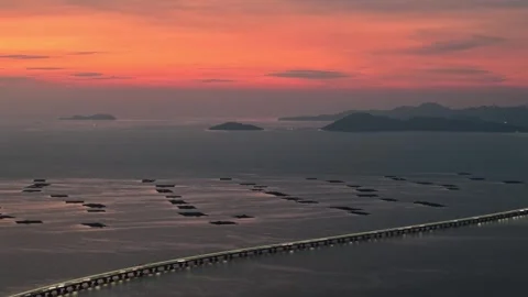 Aerial view of Penang second bridge during blue hour Видео 332230642