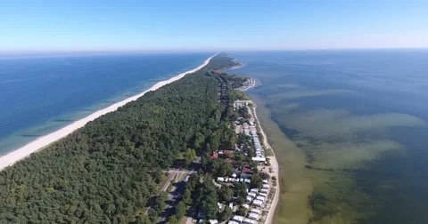 Aerial view of peninsula, open sea, bay Stock Footage