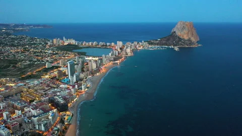 Aerial view of the Peñon de Ifach Rock in Calpe Town. Stock Footage 142098546