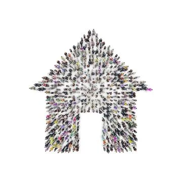 Aerial view of people that are grouping in house shape. 3D Rendering Illustrazione stock