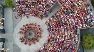 Aerial View Of People Gathering For A Festival Ceremony In Bali. Stock Footage